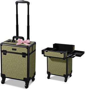 Byootique Rolling Makeup Train Case Cosmetic Trolley Organizer Salon Rococo Moss