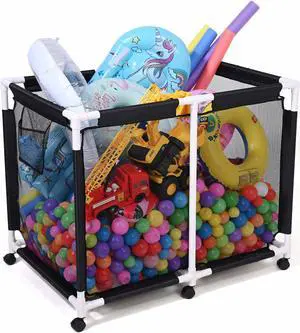 Yescom Extra Large Mesh Pool Storage Bin 214 Gallon Noodles Holder Toys Organizer 6 Wheels Cart Black