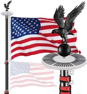 Yescom EZ GO 20ft Eagle Topper Telescopic Flag Pole Kit Solar Light Outside 3x5' US Flag Ball Top, Black