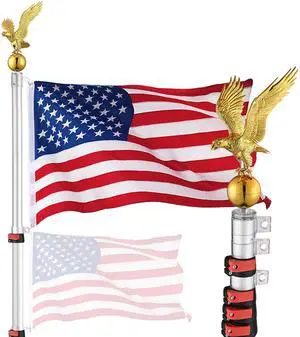 Yescom 30ft Telescopic Lightweight Aluminum Flagpole Tire Mount Stand Kit 3'x5' US Flag Ball Pole Top