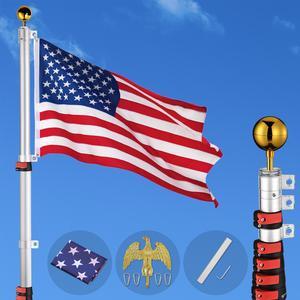 Yescom 30ft Telescopic Lightweight Aluminum Flagpole w/ Eagle Gold Ball Pole Top Finial 3'x5' Flag Kit