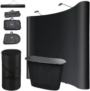 InstaHibit 10x8 Ft Pop Up Backdrop Booth Stand w/ Portable Podium Table Counter