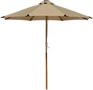 LAGarden Boho 32 LED 9Ft Wood Market Patio Umbrella with Solar Lights for Bar Hotel Resort Alfresco Dining Rooftop Restauran Mocha