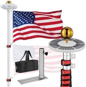 Yescom Bravery 20ft LED Solar Light Sectional Flag Pole Kit Aluminum Outside Inground with 3'x5' USA Flag Ball Top Black
