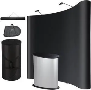InstaHibit 10x8 Ft Pop Up Backdrop Booth Stand w/ Podium Table Counter Black