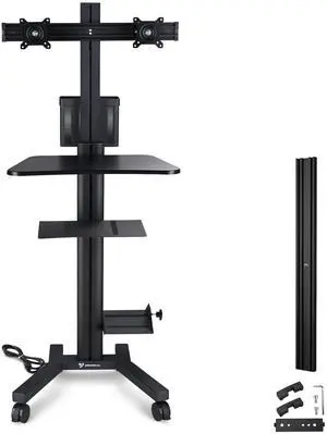 Yescom Mobile PC Stand Workstation w/ Dual Monitor Mount for Screen Up to 32"