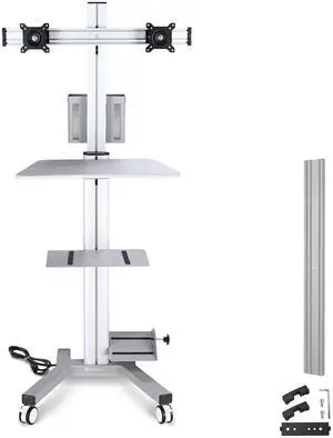Yescom Mobile PC Stand Workstation w/ 2 Poles Dual Monitor Mount for 32" Screen
