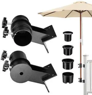 LAGarden Deck Umbrella Mount Holder Bracket Height Flexible for Patio Railing Balcony Courtyard Poolside Mobile Cart Black Corner