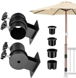LAGarden Deck Umbrella Mount Holder Bracket Height Flexible for Patio Railing Balcony Courtyard Poolside Mobile Cart Black Flat