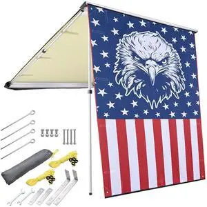 Yescom 4.4x6.6 Ft Vehicle Awning with Eagle Side Wall Roof Rack Pull-Out Sun Shade Camp