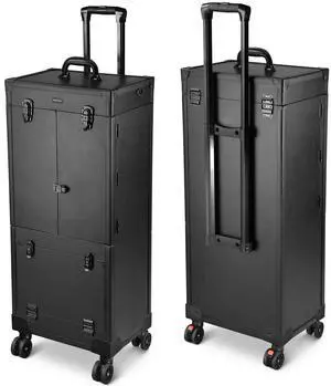 Byootique® Rolling Makeup Case Pro Hair Stylist Barber Artists Case Multifunction Lighted Lockable