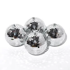 Yescom 4PCS 7" Small Disco Ball Mirror Mini Hanging Decor for 70s 80s Party Events Wedding DJ Dance Club Stage Lighting Silver