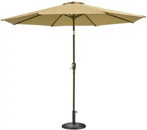 Yescom 9FT UV50+ OLEFIN Outdoor Patio Umbrella with Base Crank Tilt Fade Resistant for Garden Beach Pool Deck Market Porch Backyard Cafe,Tan