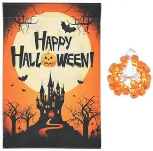 Yescom Halloween Pumpkin String Light with Garden Flag Full Moon Jack O Lantern Outdoor Yard Decorations 2025