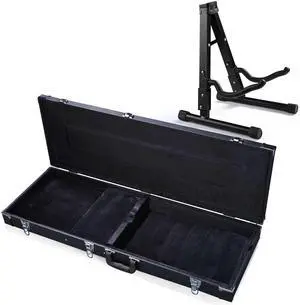 Yescom Universal Rectangular Electric Guitar Hard Case w/ Folding Guitar Floor Stand