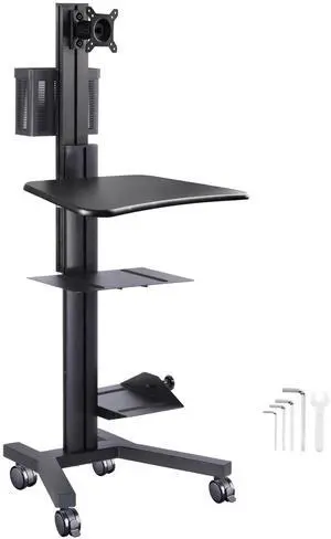 Desktop PC Rolling Mobile cart Sit/stand up Workstation w/ Monitor Holder & Printer Deck