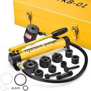 Yescom 10 Ton Hydraulic Knockout Punch Set 1/2" to 2" Conduit Hole Puncher Tool Kit - Yellow