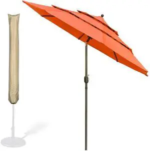 Yescom 10 Ft 3 Tier Patio Umbrella with Protective Cover Crank Push to Tilt Hotel