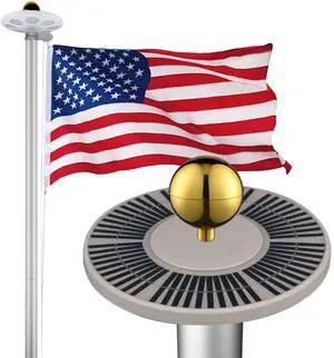 Yescom Bravery 25Ft Sectional 13Gauge Aluminum Flag Pole Kit with Solar Light US Flag for Outside House, Modern Silver