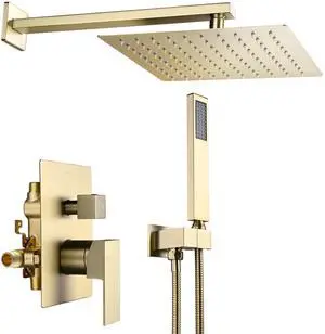 Aquaterior Shower Faucet Set Wall Mount Concealed Mixer Valve Rain Shower Gold