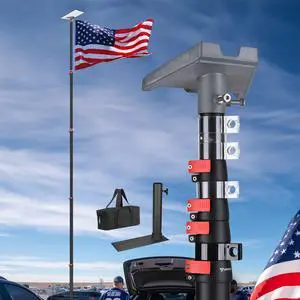 Yescom EZ GO 25ft Starlink Mini Ground Pole Mount Kit with Adapter & Tire Stand, Starlink Mini Telescopic Tailgate Flagpole & Base Kit for Outdoor RV Camping Black