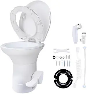 Yescom RV Camper Toilet Gravity Flush Enamel Elongated 20" High w/ Bidet Spray Caravan