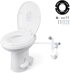 Yescom RV Camper Toilet Gravity Flush Elongated 20" High w/ Bidet Spray Trailer Caravan