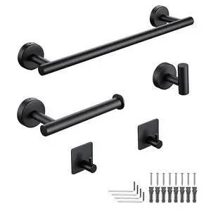Aquaterior 5-Piece Bathroom Hardware Set Stainless Steel Towel Bar Toilet Paper Holder Hook Matte Black