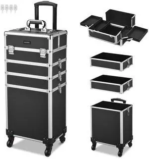 Byootique Black 4in1 Rolling Makeup Train Case Makeup Artist Cosmetic Organizer