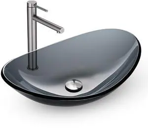 Aquaterior Oval Tempered Glass Vessel Sink w/ Bathroom Single-Hole Faucet Drain
