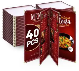 WeChef 40 Pack Restaurant Menu Covers Burgundy 8.5x11" Book Style 4 Pages 8 View