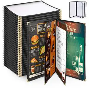 30 Pack 8.5"x14" 4 Page 8 View Menu Covers Black Trim Legal Size Restaurant Cafe