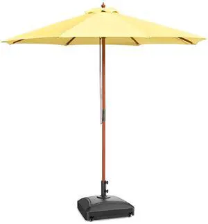 Yescom 9ft Solid Wood Outdoor Patio Umbrella with Base Included Parasol Wheels Stand for Bistro Market Garden Deck Yard Poolside Yellow