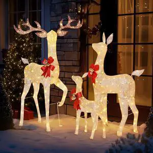 Yescom Blessing 3Pcs Large Lighted Christmas Deer Family Set 210 LED Christmas Outdoor Decor Waterproof Yard Patio Party