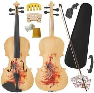 Yescom Beginner Violin Full Size 4/4 Solid Wood Full Set with Carry Case Mute Bow Shoulder Rest for Student Adults Starter Unique Peacock