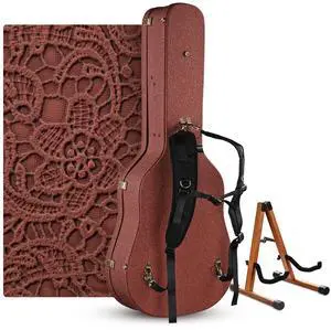 Yescom Acoustic Guitar Hard Case with Backpack Strap & Folding Stand Fits 40" 41" Dreadnought, Rococo Burnt Sienna Yescom Acoustic Guitar Hard Case with Backpack Strap & Folding Stand Fits 40" 41" Dreadnought, Rococo Burnt Sienna