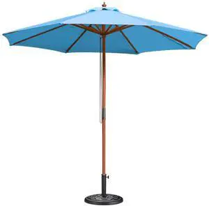 Yescom 9FT Solid Wood Patio Umbrella w/ Retro Base Pulley Lift for Resort Outdoor Event Decor Rental Wedding Party Blue Yescom 9FT Solid Wood Patio Umbrella w/ Retro Base Pulley Lift for Resort Outdoor Event Decor Rental Wedding Party Blue