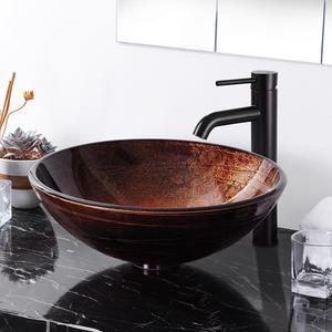 Round Bowl Tempered Glass Vessel Sink Bathroom Lavatory Pattern Basin