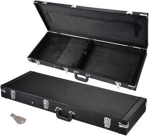 Universal Square Electric Guitar Hard Case Wooden Hard Shell Carrying Case with Lock Latch Key Black