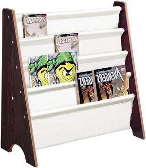 Kids Book Shelf Sling Storage Rack Organizer Bookcase Display Holder Walnut