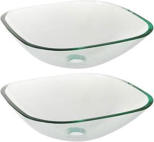 Aquaterior® 2 Pack Square Tempered Glass Above Counter Vessel Bowl Vanity Sink Bathroom Wash Basin