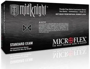 Microflex MidKnight Nitrile Glove, Powder Free, Medium, 100/Per Box (5 Pack)