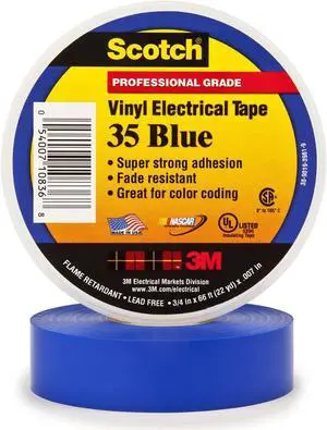 3M Scotch 35 Vinyl Electrical Color Coding Tape 3/4" x 66ft Blue 10836 - OEM