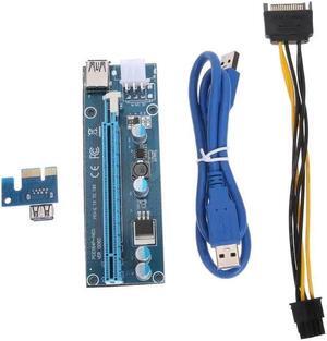 PCI-E 1X to 16X Riser Card Extender Adapter + USB 3.0 Cable 15Pin SATA to 6Pin IDE molex Power Cord cable