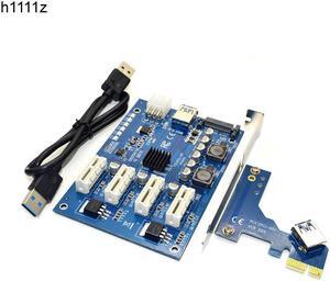 PCI-E X1 to 4PCI-E X16 Expansion Kit 1 to 4 Port PCI Express Switch Multiplier HUB 6pin sata USB Riser Card for BTC Miner Mining