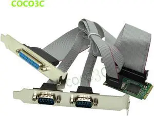 Mini PCIe 2 Serial ports + 1 Parallel port I/O Controller card mini PCI-e to RS232 ports DB9 + DB25 COM card adapter