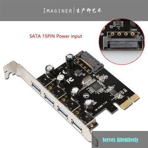 External 4 USB3.0 ports PCI-e x1 Card PCI express to USB 3.0 SATA power or 4P power input