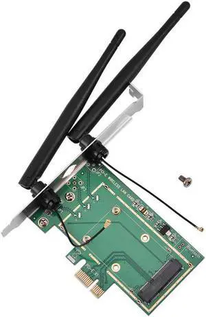 Add On Cards Mini PCI-E to PCI-E Card Adapter with 2 Antennas for Full Size PCI Express Wireless Card