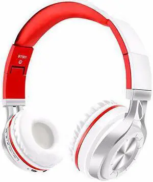 DPRUI Newest Headphones Bluetooth Headset Foldable Sports Headphone Adjustable Earphones with Microphone For PC mobile phone Mp3 (White red)