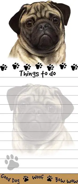 "Pug Magnetic List Pads" Uniquely Shaped Sticky Notepad "Pug Magnetic List Pads" Uniquely Shaped Sticky Notepad